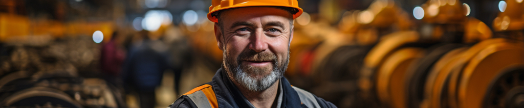 a teenage worker at a significant metalworking facility wearing a hard hat